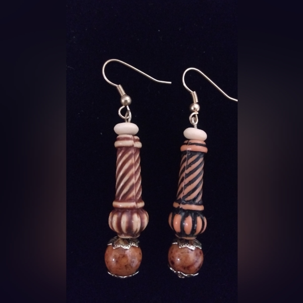 Handmade Ethnic Earrings. Genuine Gemstone. Acrylic. Shell or bone beads.